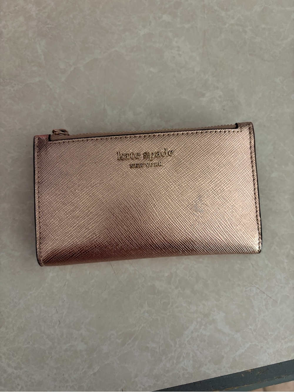 kate spade Metallic Rose Gold Zip Around Wallet